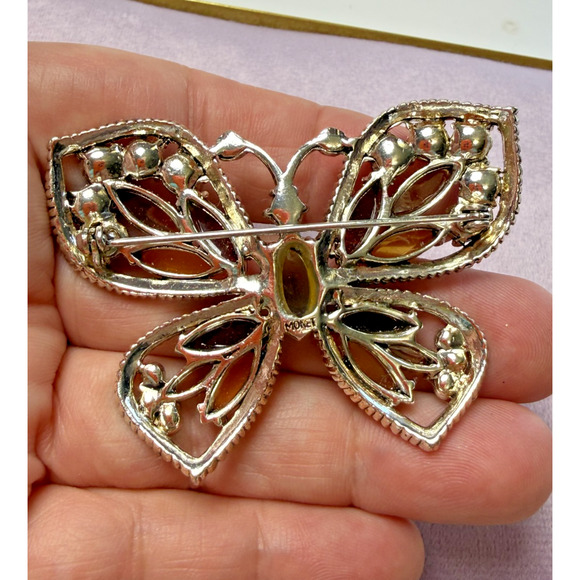 Monet Silver Tone Jewel Tones Purple Pink Amber Rhinestone BUTTERFLY Brooch Pin - Picture 6 of 7